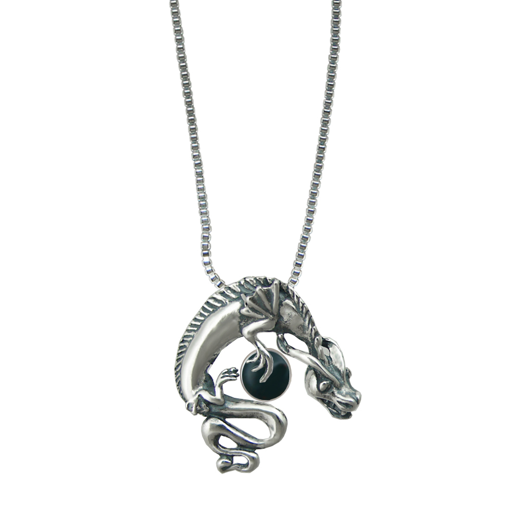 Sterling Silver Playful Dragon Pendant With Bloodstone